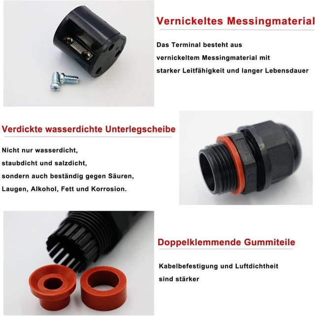 Detalle 1 de AmzKoi Kabelverbinder IP68 3-Polig 13 mm