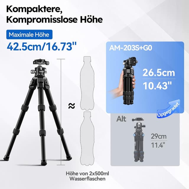 Detalle de SIRUI AM-203S Mini-Stativ aus Aluminium – Tischstativ mit flacher Kugelkalotte, 15 kg Traglast