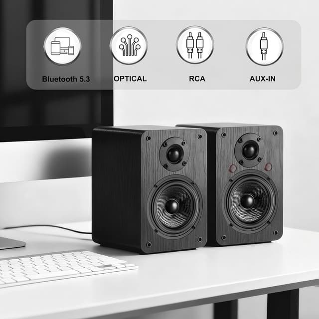 Detalle de LONPOO LP42A 60W Aktiv-Regal-Lautsprecher (2.0) mit Bluetooth, Optical, RCA & AUX-In