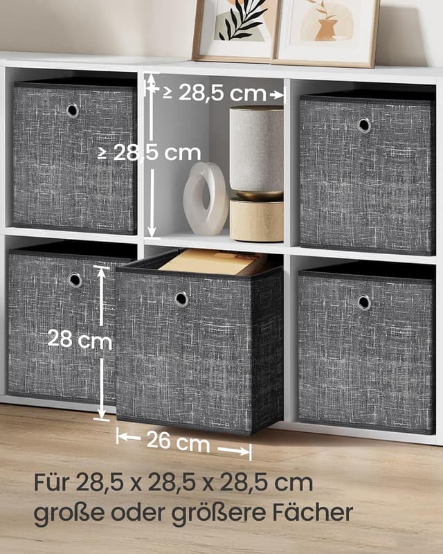 Detalle de SONGMICS Aufbewahrungsbox 6er-Set (Vliesstoff mit Griff) – RFB026B01, 26 x 26 x 28 cm, schwarz meliert