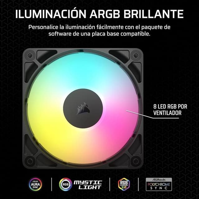 Detalle 2 de CORSAIR RS120 ARGB ventiladores 120 mm (pack 3) 🖥