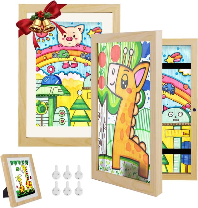 Detalle de Hipsignal Kinder Bilderrahmen (2er-Set) A4 mit Frontöffnung – für Zeichnungen zum Aufhängen oder Aufstellen