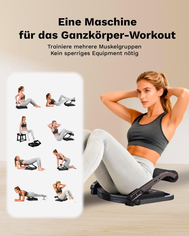 Detalle 2 de AIRHOP 8-in-1 Smart Core Ab Machine: klappbarer Bauchtrainer bis 100 kg für Zuhause & Büro