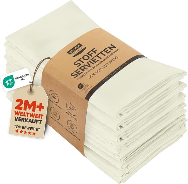 Detalle de Utopia Küchentuch-Servietten 12er Pack 46x46 cm