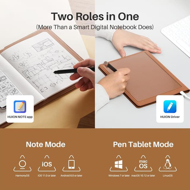 Thumbnail 6 de HUION Note Smart Notebook Digital Writing Pad with Bluetooth 5.0 and 8192 pressure levels (A5, Brown)