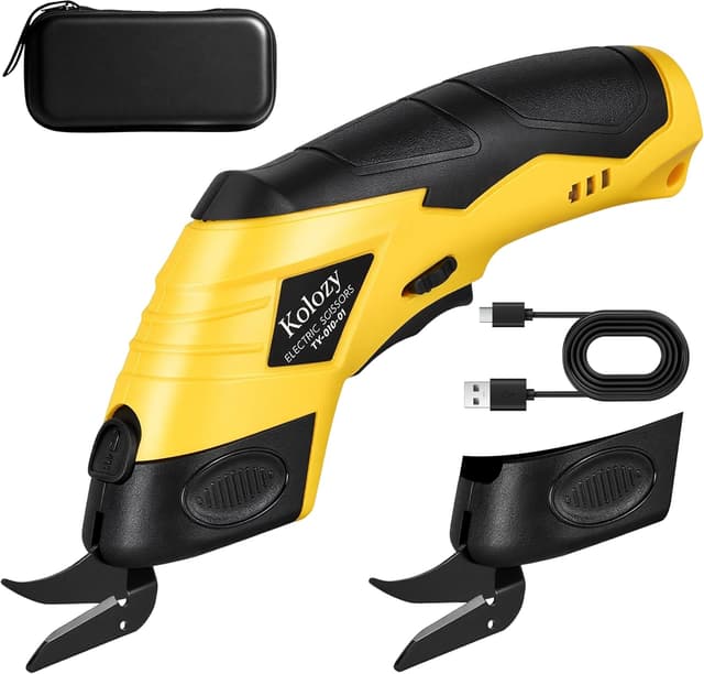 Detalle de Kolozy Cordless Electric Scissors 4V (2500mAh, 10,000RPM) – Rechargeable cutter for cardboard, fabric, carpet, leather