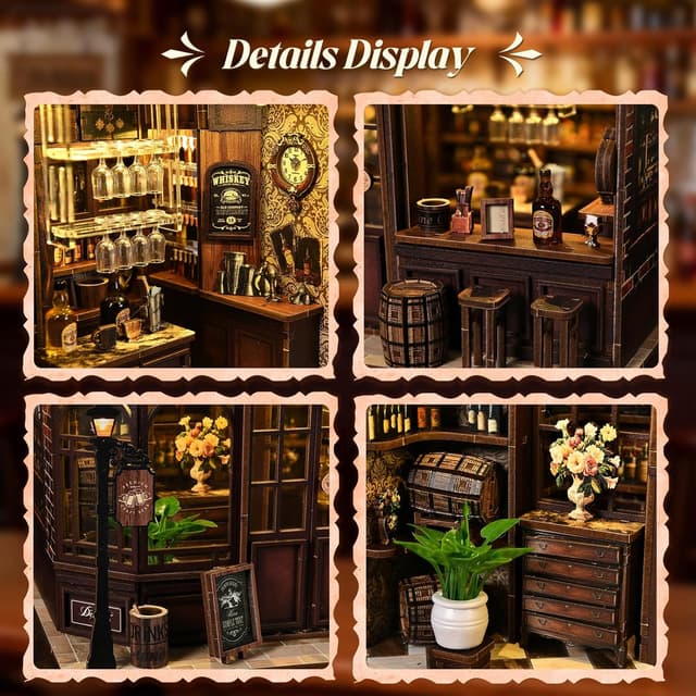 Detalle de Teoryieer Wooden Booknook DIY 3D con luci LED e coperchio antipolvere – Piccola Taverna