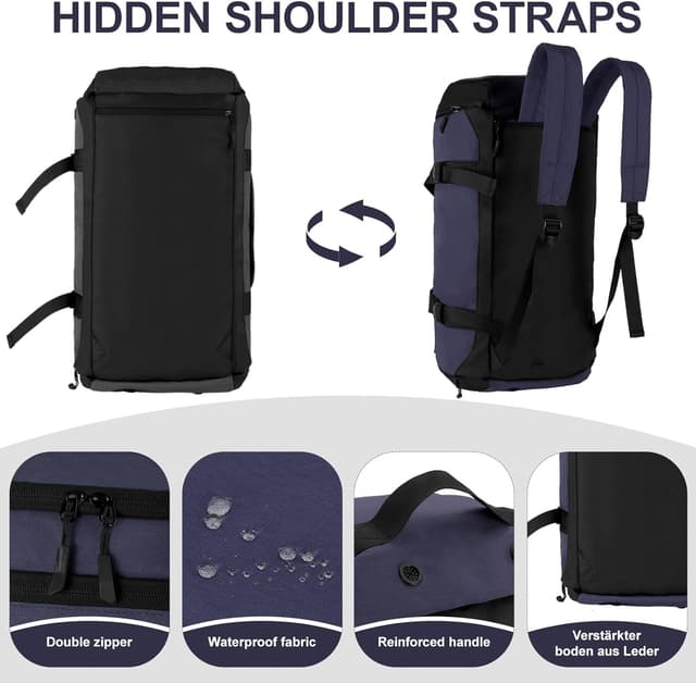 Detalle de ZIOISNM sac de sport et sac de voyage 3-en-1 36L avec compartiment chaussures et compartiment humide (bleu marine)