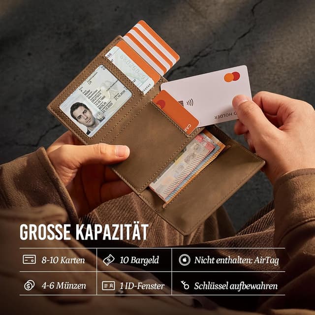 Detalle de YESIIW Airtag Wallet – Pop-up Geldbörse für Herren mit AirTag-Hülle, RFID-Schutz (Braun)