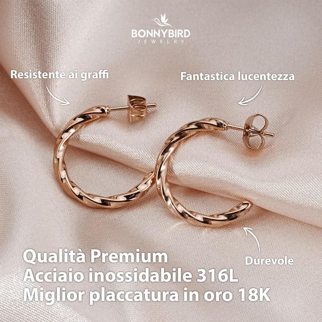 Thumbnail 1 de BONNYBIRD Orecchini Acciaio Chirurgico Donna oro rosa