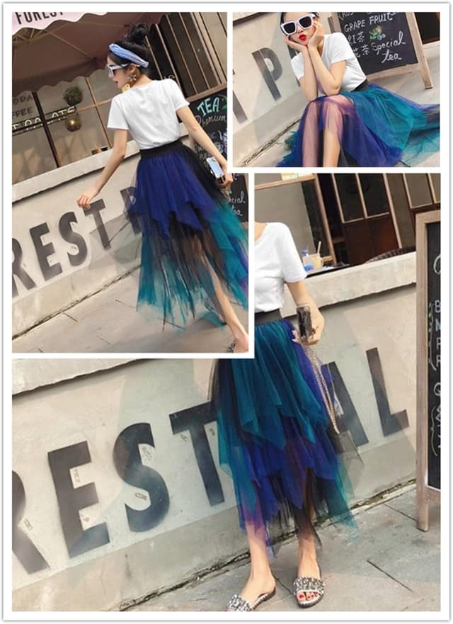 Thumbnail 3 de Damen Tüll Röcke High Low Layered Faltenrock 80cm 🎀