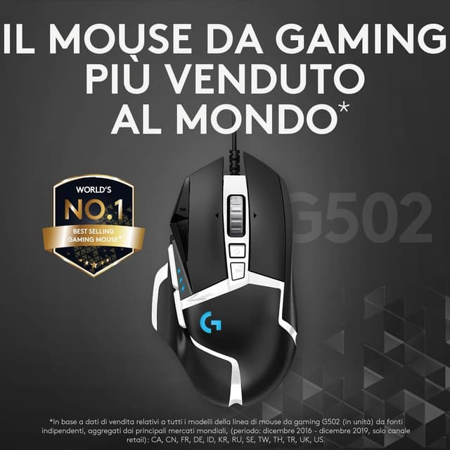 Detalle 2 de Logitech G G502 HERO Special Edition Mouse Gaming con sensore HERO 25K, DPI regolabili, RGB e pesi modificabili (bianco/nero)