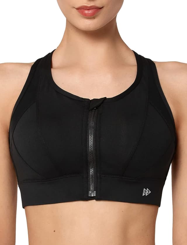Detalle de Yvette High Impact Zip Front Sports Bra with Mesh Racerback for Women (High Support)