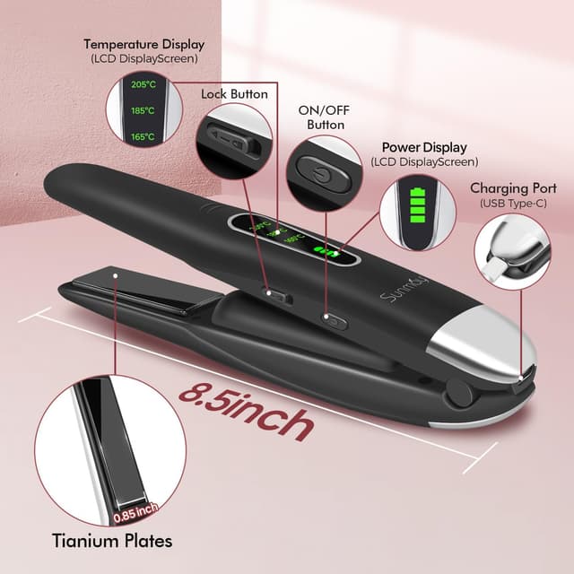 Detalle 2 de SUNMAY Cordless Hair Straightener (0.85-inch titanium) — 2-in-1 mini flat iron for travel