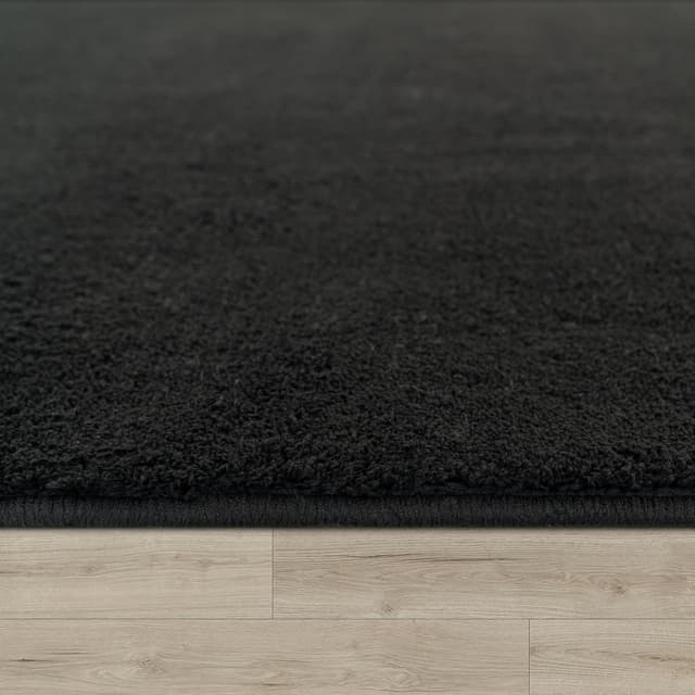 Detalle 2 de Paco Home tapis de salon moelleux ultra doux à poils courts 120 cm rond noir (antidérapant, lavable)