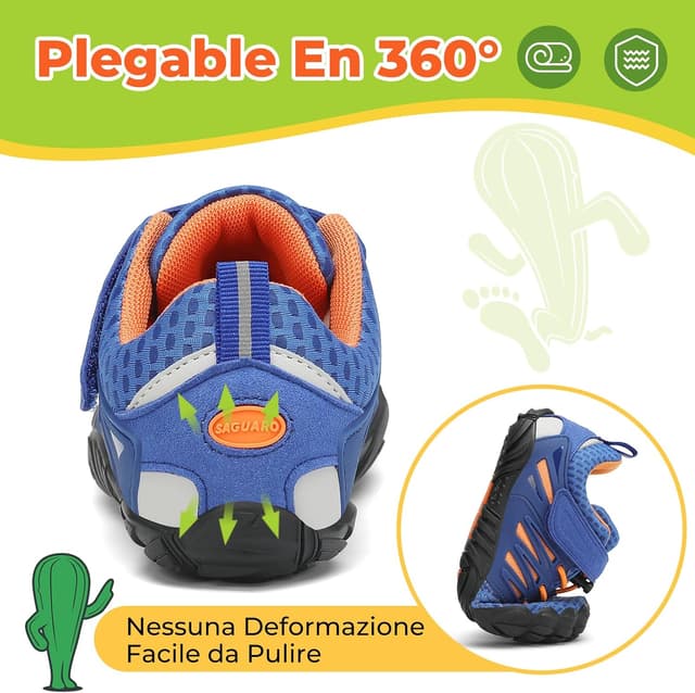 Detalle 2 de SAGUARO Barefoot Shoes bambini traspiranti con punta a cinque dita, suola antiscivolo e plantilla estraibile (Gr. 24–36)