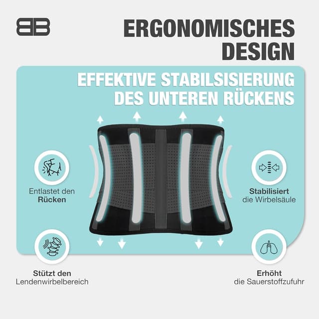 Detalle 2 de BACK BODYGUARD Rückenstützgürtel für Nieren & Lenden (Orthogürtel) – Nierenwärmer – Ischias-Gürtel in Schwarz, XL
