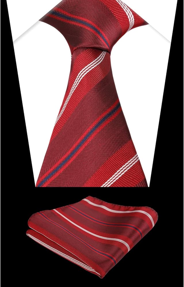 Detalle de Alizeal men’s solid colour tie and pocket square set (business formal)