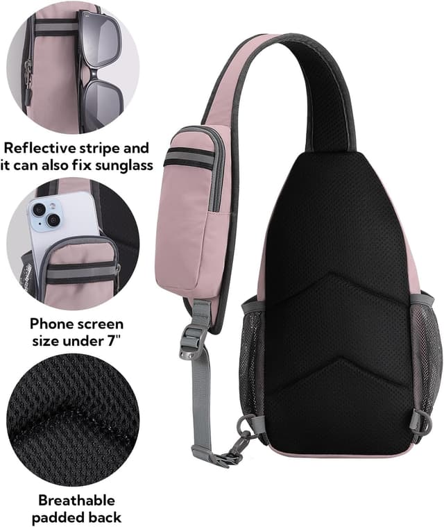 Detalle de WATERFLY Crossbody Sling Backpack Sling Bag Travel Hiking Chest Bag (Pink)