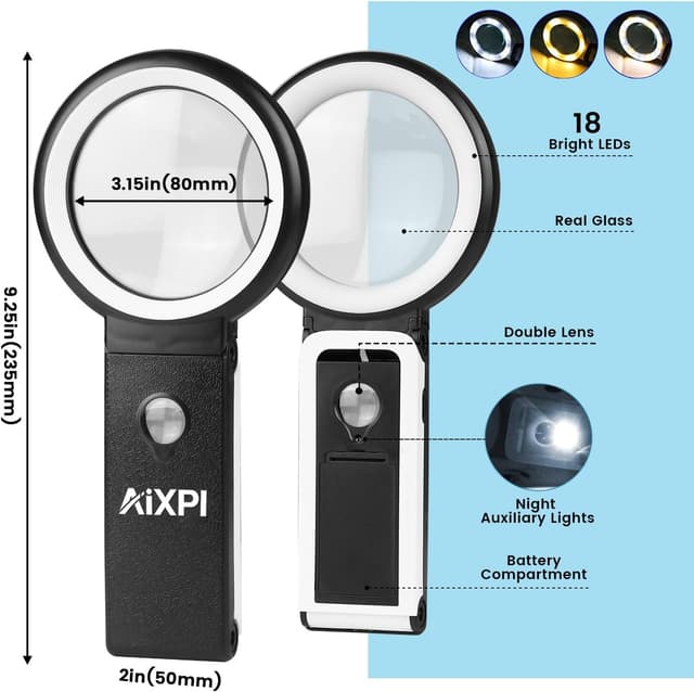 Thumbnail 1 de 10X Magnifying Glass with Light and Stand