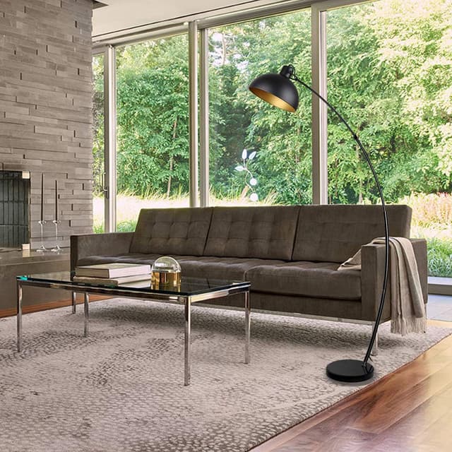 Detalle de Osasy Arc Stehlampe (schwarz-gold) mit verstellbarem Lampenschirm, 1x E27 bis 60 Watt, 165 cm