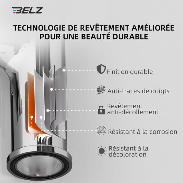 Detalle de Mitigeur de lavabo BELZ monocommande chromé, bec hauteur 78 mm (raccord G 3/8)