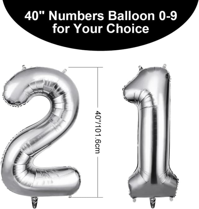 Thumbnail 1 de OFFCUP Zahlen Luftballon 21 Silber 101 cm 🎈
