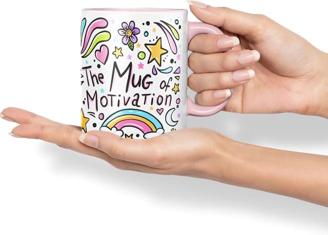 Detalle 2 de Vixar Motivation Ceramic Mug (Pink) – Coloured 325 ml tea or coffee gift cup