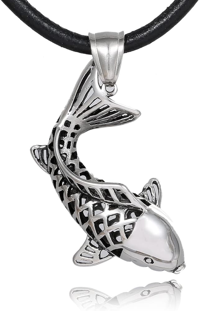 Detalle de DonDon Collier cuir 50 cm avec pendentif carpe Koï