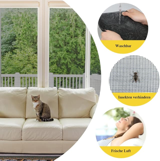 Detalle de fowong Fenster Fliegengitter 122x122 cm, geruchsneutral, Nanogitter DIY zuschneidbar (schwarz)