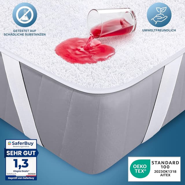 Detalle de Utopia Bedding Matratzenschoner 140 x 200 cm wasserdicht mit elastischen Eckbändern (Oeko-TEX) – Matratzenschutz in Weiß