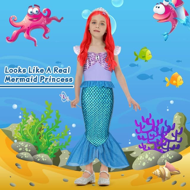 Detalle de Meerjungfrau Kostüm für Mädchen Set mit Perücke