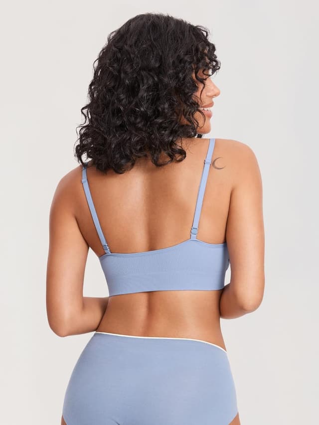 Detalle de MOMANDA Soutien-gorge d’allaitement sans armatures en tricot côtelé, avec coussinets amovibles et bretelles convertibles