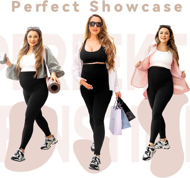 Detalle 2 de Walifrey Women’s Maternity Leggings with Pockets (Over-the-Belly) for Pregnancy Yoga & Workouts