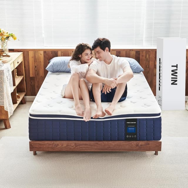Detalle de Coolvie Twin Mattress 14 Inch Hybrid (Pocket Springs) in a Box