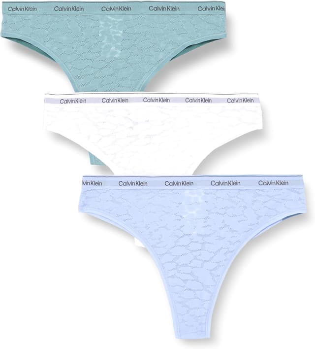 Detalle de Calvin Klein Women’s 3 Pack Low Rise Brazilian Briefs (leopard print stretch lace)