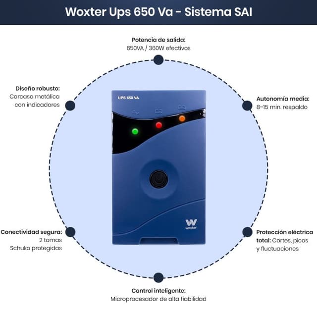 Detalle 2 de Woxter UPS 650 VA SAI Azul
