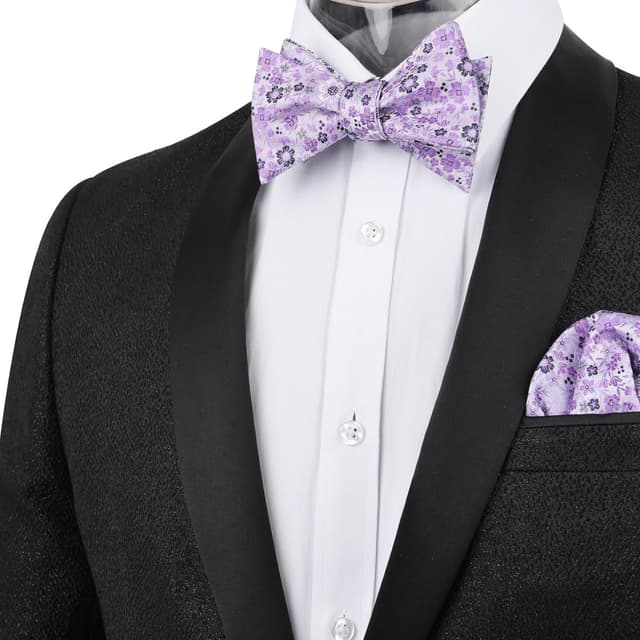 Detalle de Alizeal Men’s Self Tied Floral Bow Tie and Pocket Square Set