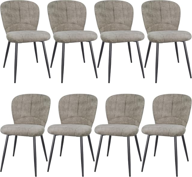 Detalle de Set di 8 sedie ANVOFONG imbottite per sala da pranzo e cucina con gambe in metallo nero, schienale in tessuto Moka