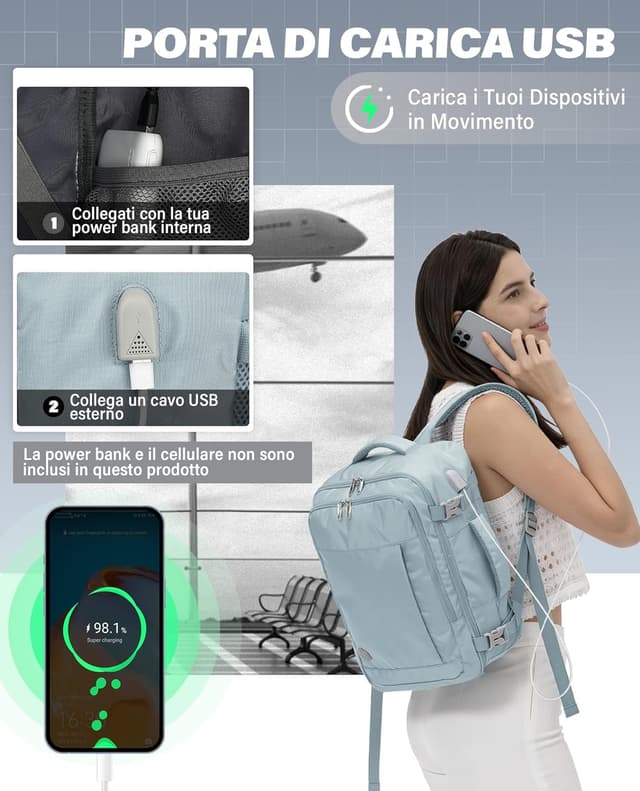 Thumbnail 6 de VANKEV Zaino Ryanair 40x20x25 20L con porta PC fino a 14 pollici (azzurro)