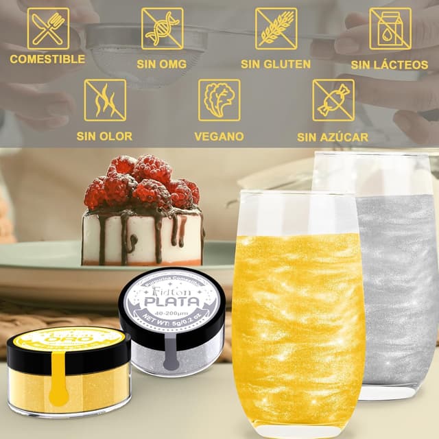 Thumbnail 5 de Fidton Purpurina Comestible Oro y Plata ✨ Para Repostería