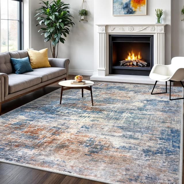 Detalle de IOHOUZE Abstract Area Rugs 6x9 Ft Washable Non-Slip Rug (Blue/Rust/White)