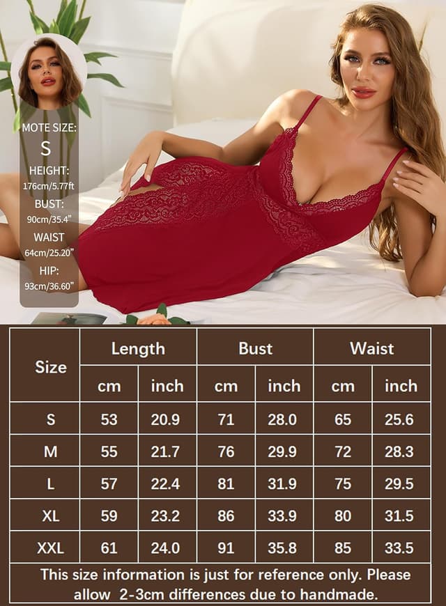 Detalle 2 de Nuisette babydoll Lovasy en dentelle et modal avec fente sur le côté et string assorti