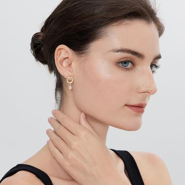 Detalle 2 de Jiamiaoi Tropfen-Ohrringe aus 925 Sterlingsilber vergoldet in Weißgold-Optik mit Zirkonia (Damen)