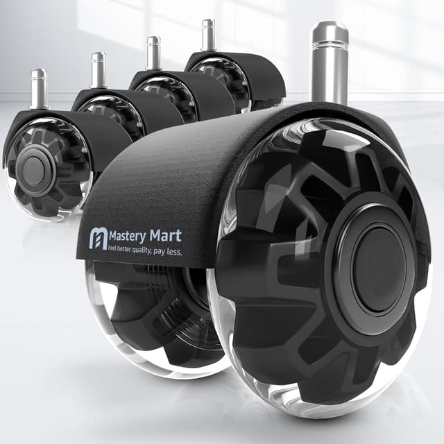 Detalle de Mastery Mart Bürostuhl Rollen 11 mm – leise Gummirollen im 5er Set (schwarz) für Hartböden
