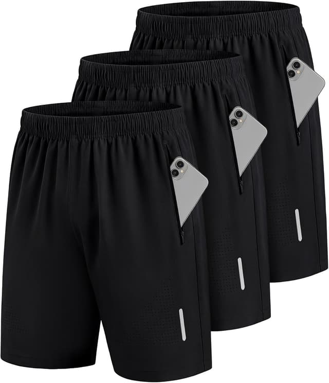 Detalle de UUMIAER Herren Sporthose Kurz im 2er/3er Pack – schnell trocknend mit Reisverschlusstaschen