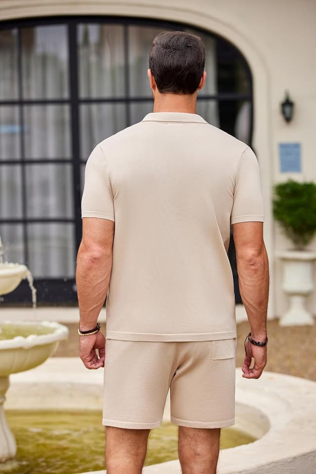 Thumbnail 6 de COOFANDY Men’s 2-Piece Vintage Knit Polo & Beach Shorts Set (Short Sleeve Button-Down)