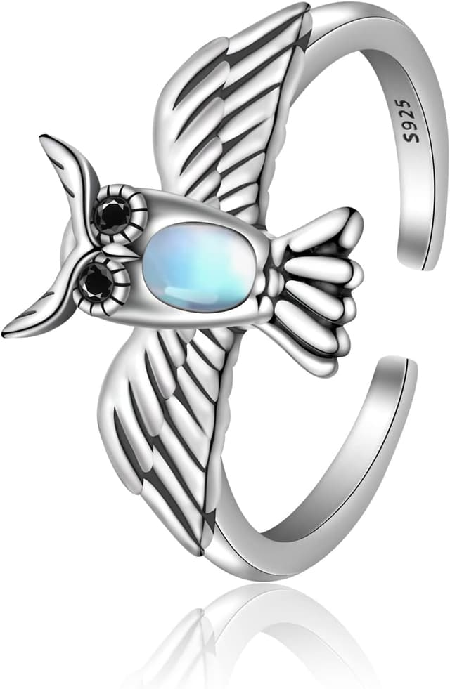 Detalle de CHIC & ARTSY Nachteulen-Ring aus 925er Sterlingsilber – offener verstellbarer Eulenring für Damen