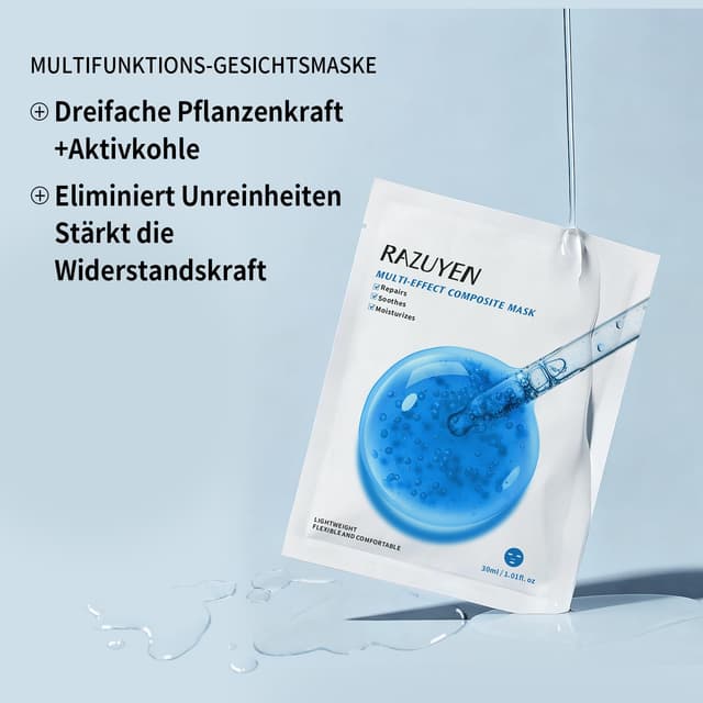 Detalle 2 de RAZUYEN Gesichtsmasken-Set mit Peptiden, Vitamin C und Panthenol B5 (9 Sheet Masks) – Anti-Aging & beruhigende Pflege