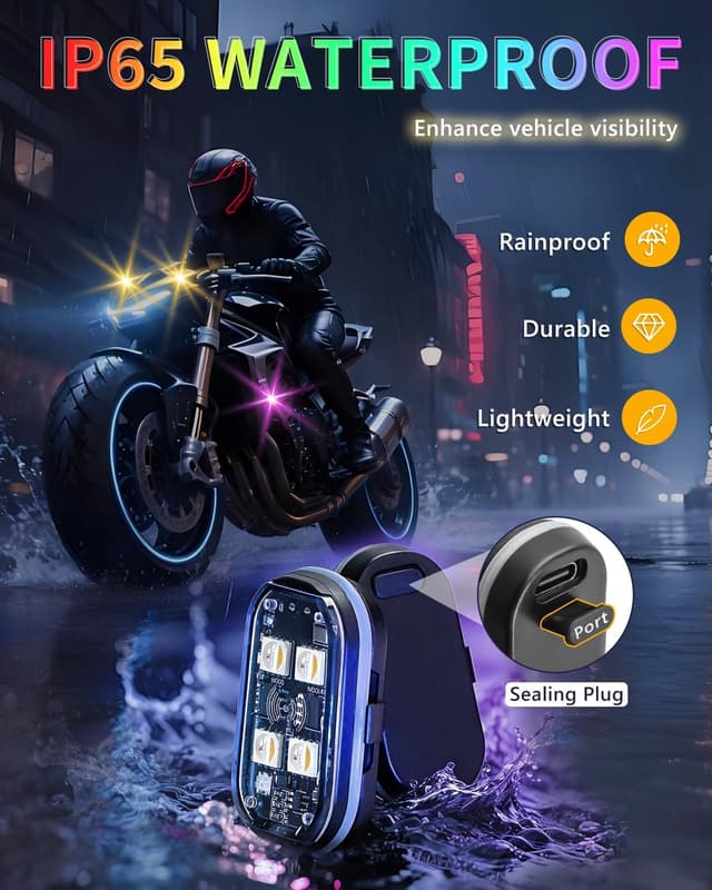 Detalle de GSOWO Upgraded 4PCS Wireless LED Strobe Lights (Remote, 8 Colors, USB-C) for Car, Motorcycle & More